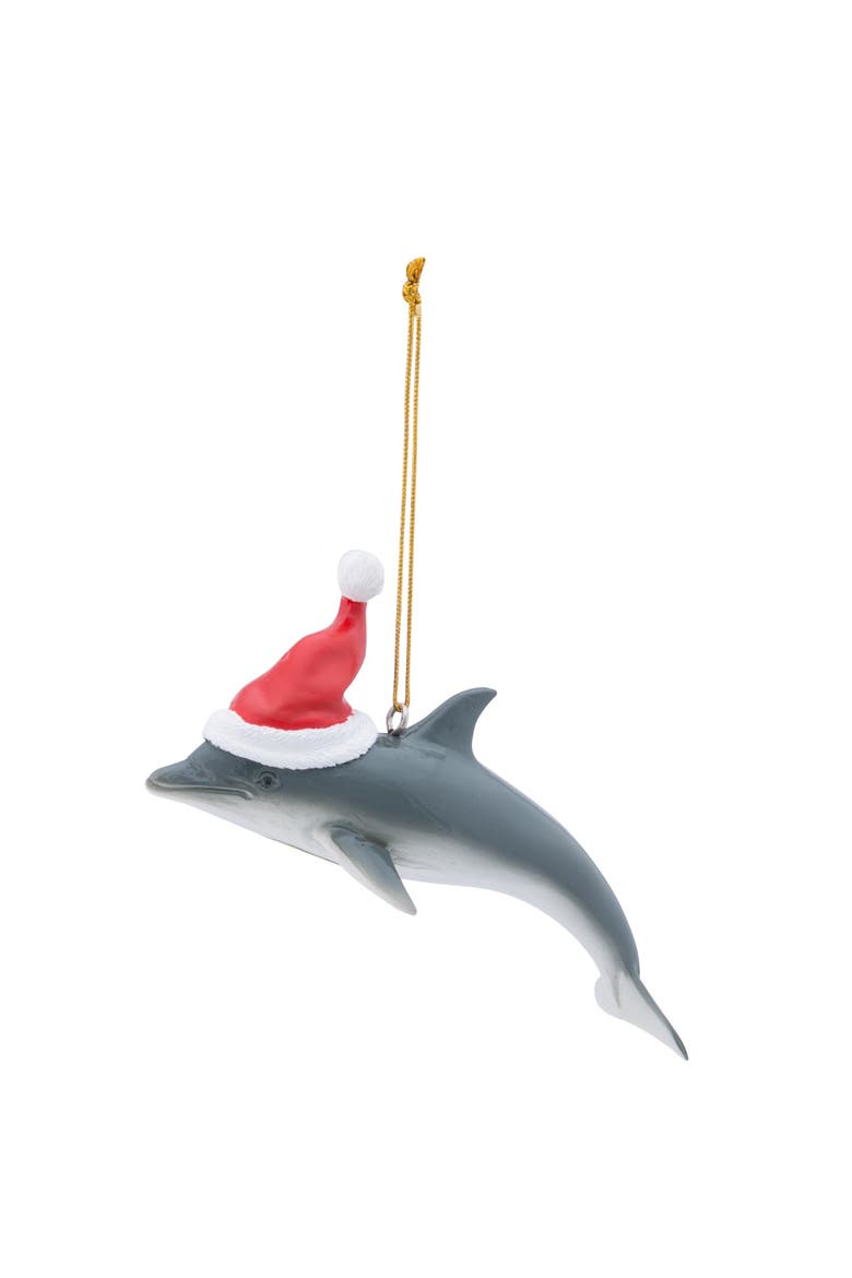 Dolphin With Santa Hat Ornament, Main, color, Gray