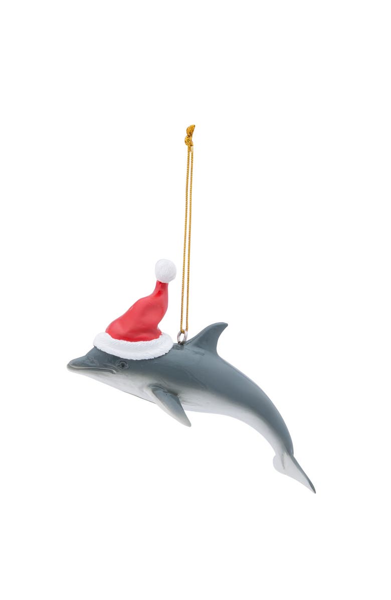 Beachcombers Dolphin With Santa Hat Ornament, Main, color, Gray