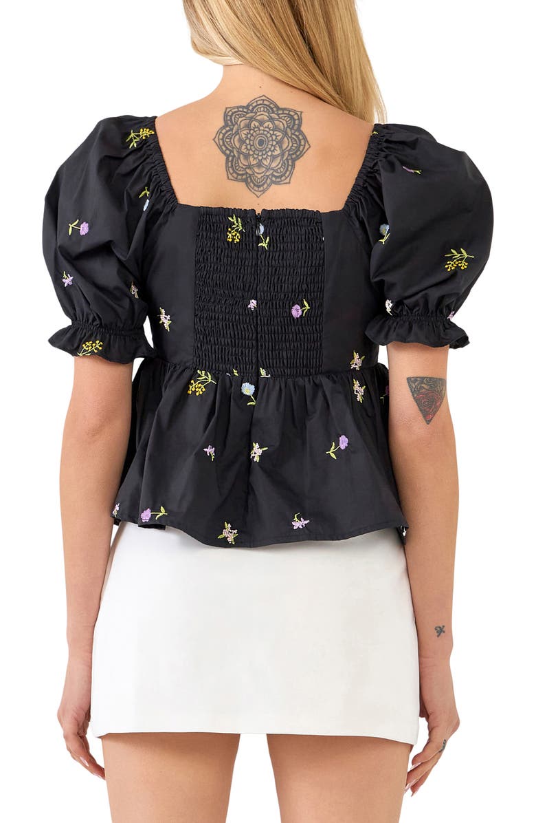 English Factory Floral Embroidered Puff Sleeve Babydoll Top, Alternate, color,