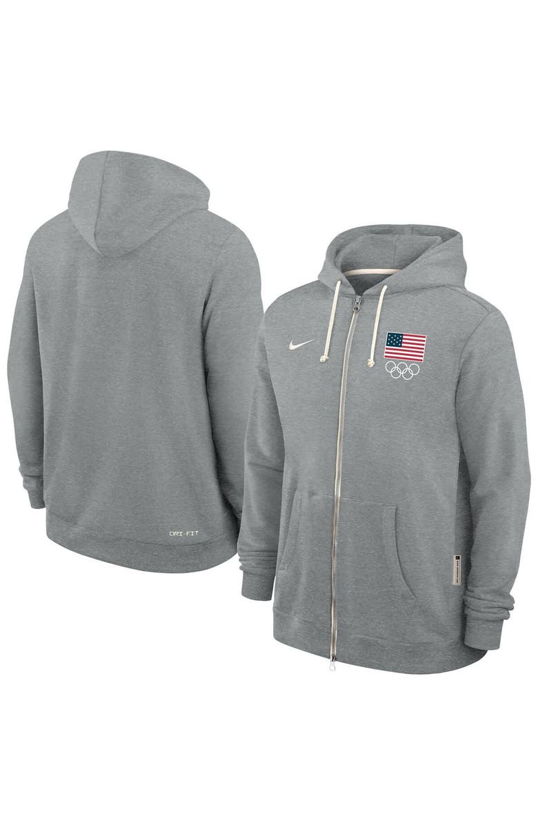 Nike Men's Nike Heather Gray Team USA Standard Issue Dri-FIT Full-Zip Hoodie, Main, color, Heather Gray