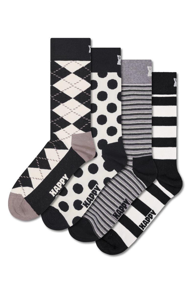 Happy Socks Assorted 4-Pack Black & White Socks Gift Box, Main, color, White