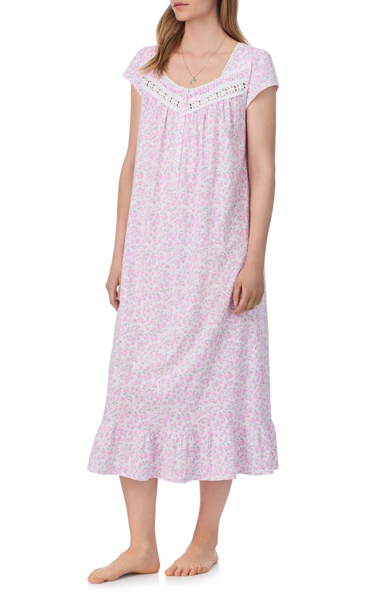 Eileen West Cap Sleeve Cotton Nightgown, Alternate, color, White Ditsy