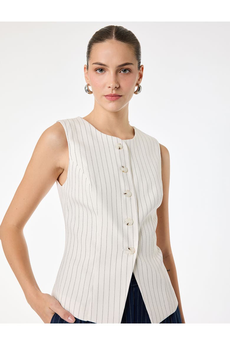 Sleeveless Button Down Striped Vest, Main, color, ECRU STRIPE