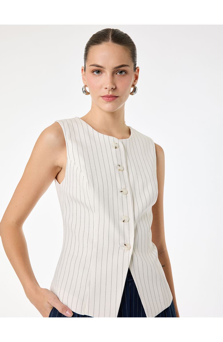Koton Sleeveless Button Down Striped Vest, Main, color, Ecru Stripe