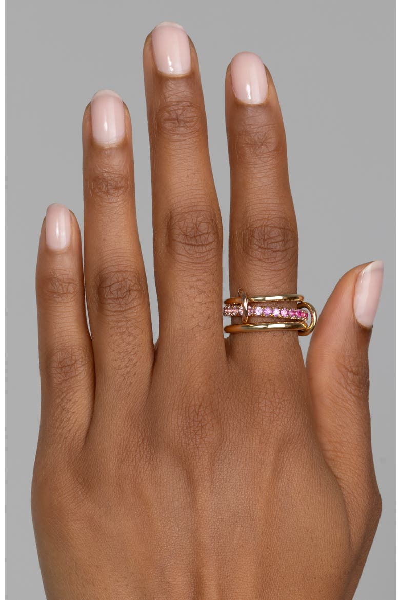 Petunia Ombré Pink Sapphire Linked Ring, Alternate, color, YELLOW GOLD