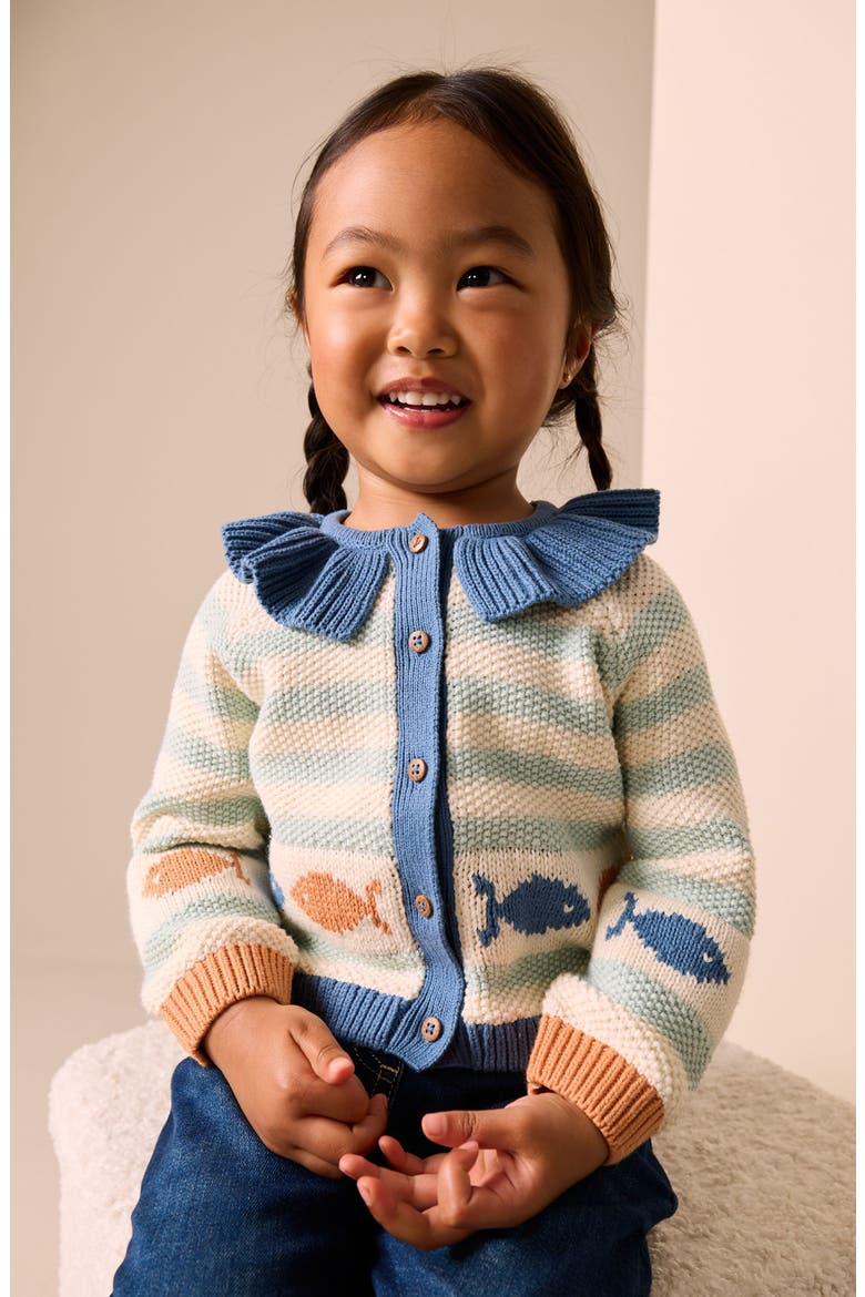 Kids' Marine Jacquard Cardigan, Alternate, color, BLUE