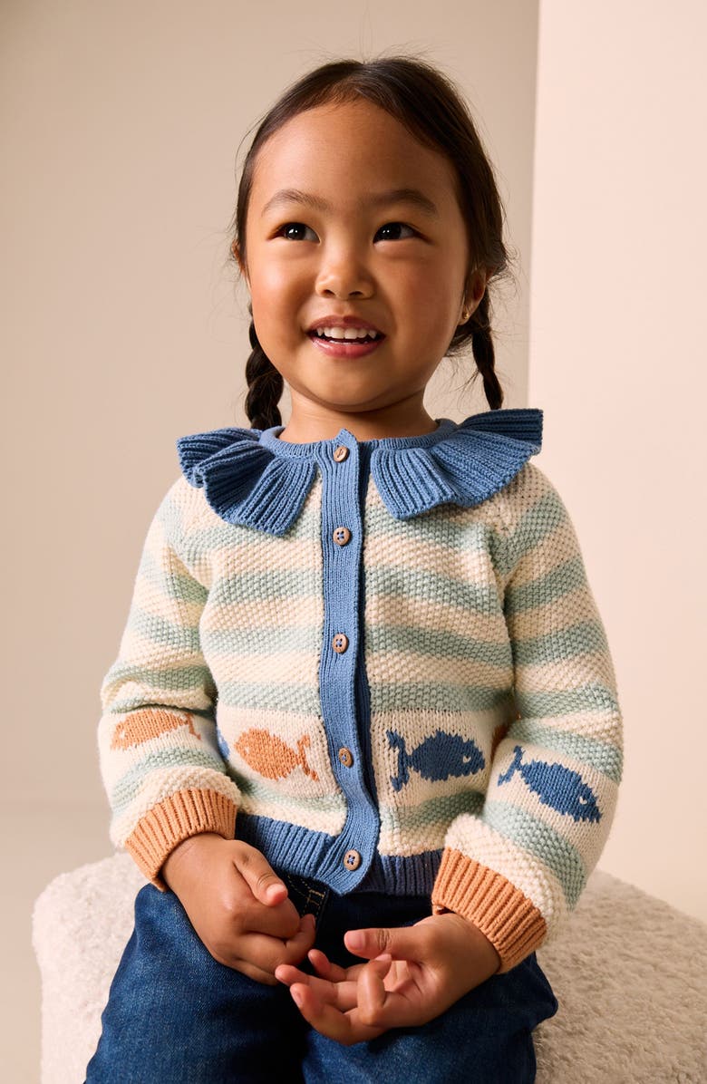 NEXT Kids' Marine Jacquard Cardigan, Alternate, color, Blue