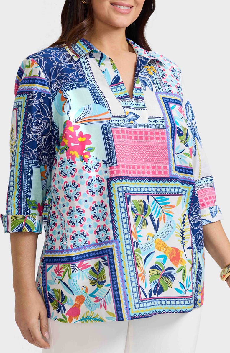 Foxcroft Julia Print Popover Shirt, Main, color, Blue Multi