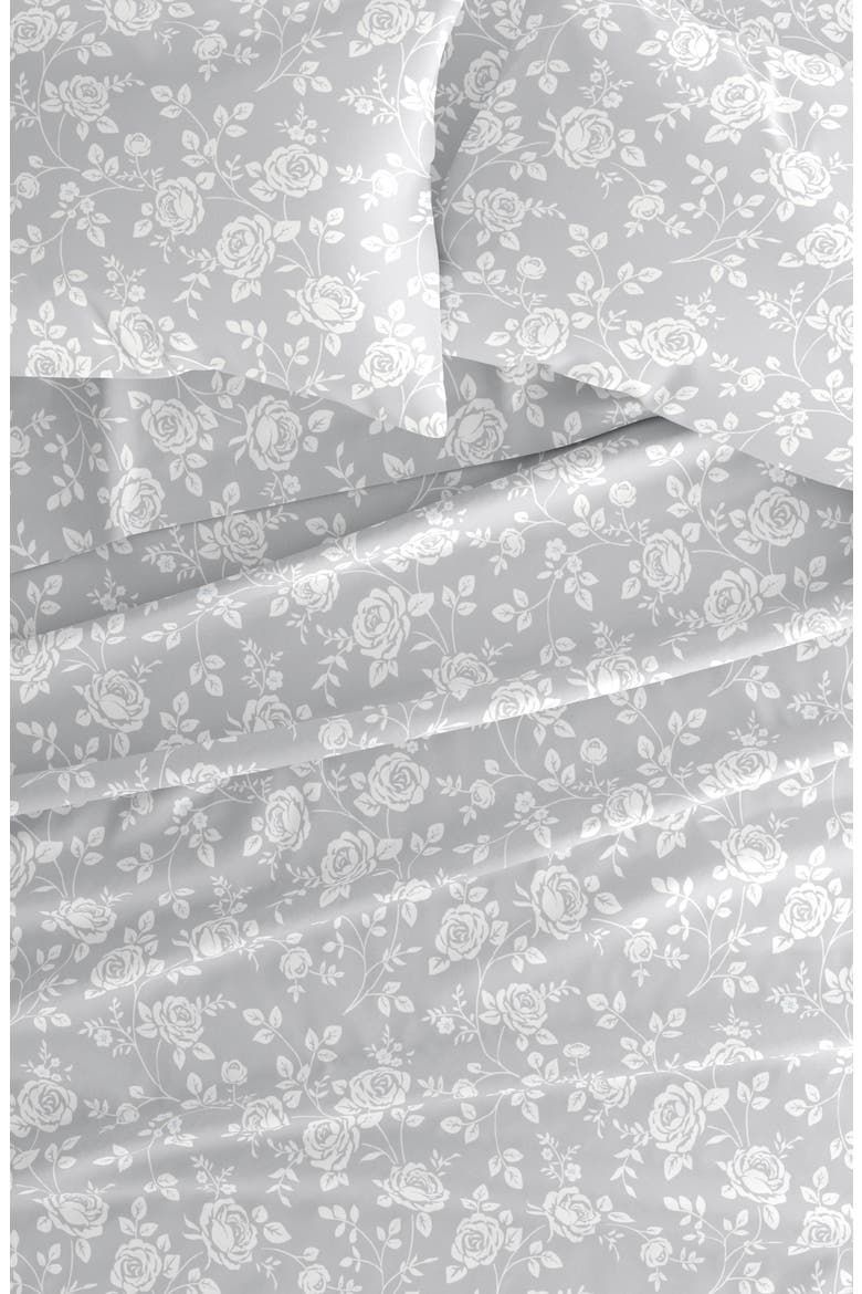 HOME SPUN Premium Ultra Soft Rose Gray Pattern 4-Piece Bed Sheet Set, Alternate, color, LIGHT GRAY
