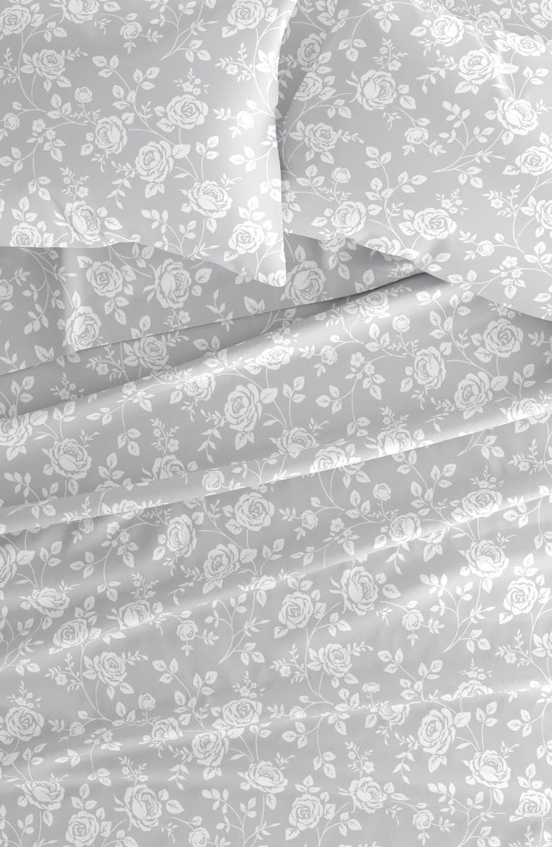 HOMESPUN HOME SPUN Premium Ultra Soft Rose Gray Pattern 4-Piece Bed Sheet Set, Alternate, color, Light Gray