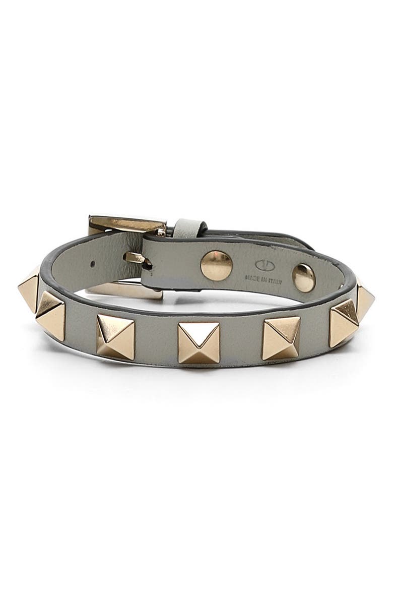 Valentino Rockstud Leather Bracelet, Main, color, CLAY