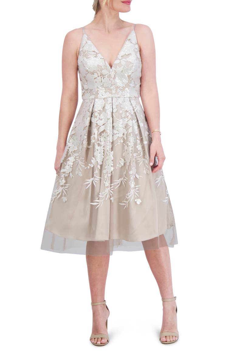 Floral Sequin Pleated Cocktail Dress, Main, color, TAUPE