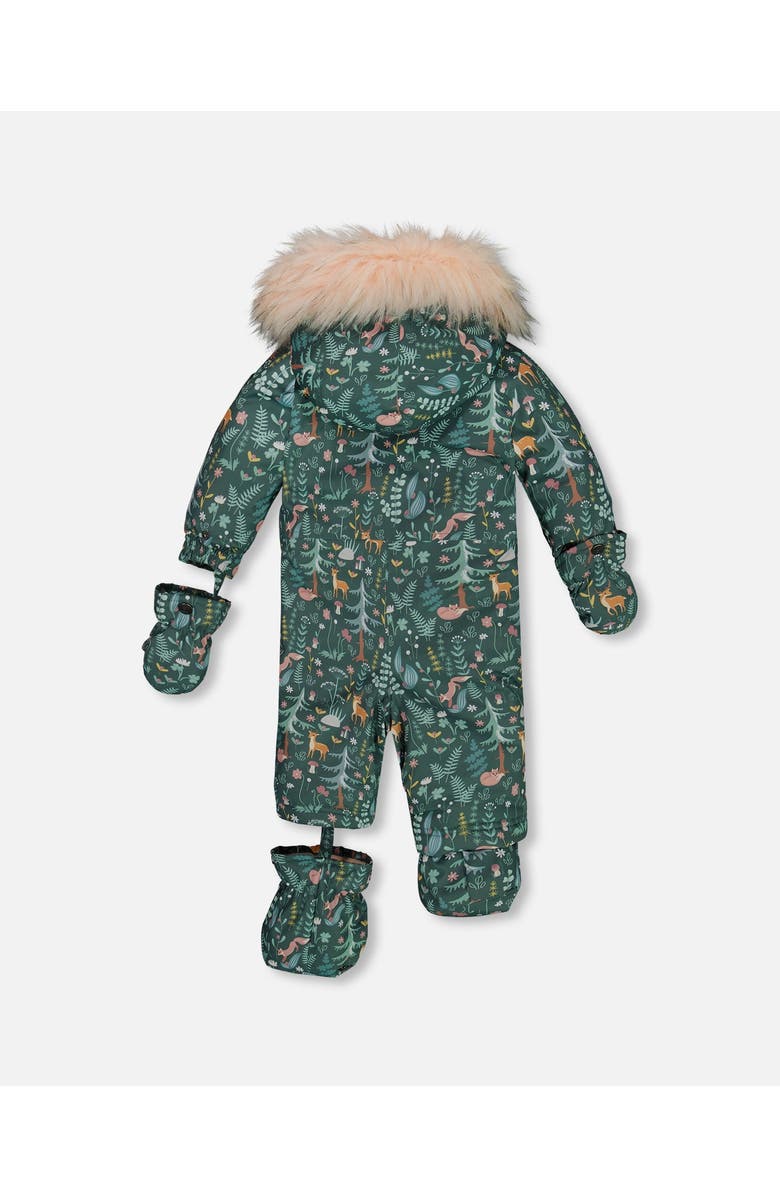 Deux par Deux Baby Girl's One Piece Baby Snowsuit Sage Printed Woodland Animals Designed For Car Seat, Alternate, color, 
