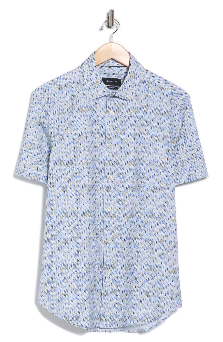 Bugatchi Miles Short Sleeve 8-Way Stretch OoohCotton<sup>®</sup> Button-Up Shirt, Alternate, color, Olive