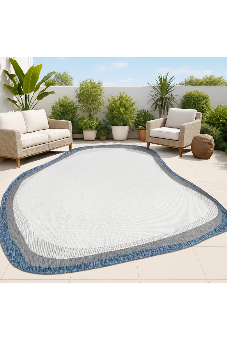 Wyatt Modern Rustic Abstract Indoor/Outdoor Shaped Area Rug, Alternate, color, Cream/Navy