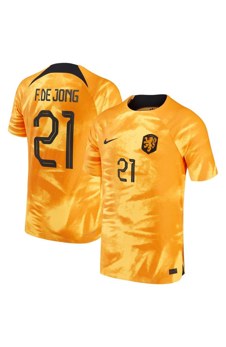Nike Men's Nike Frenkie de Jong Orange Netherlands National Team 2022/23 Home Vapor Match Authentic Player Jersey, Alternate, color,