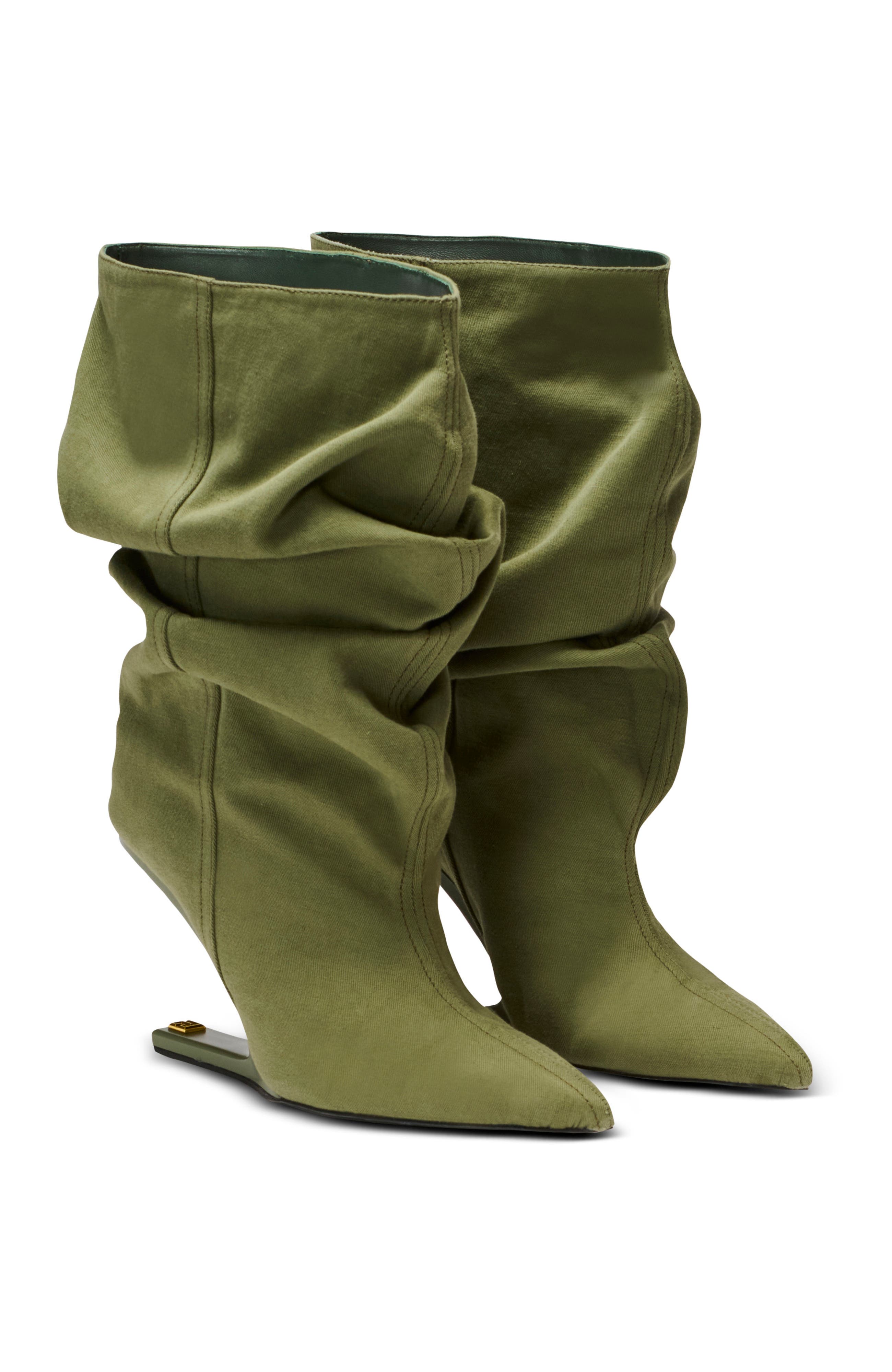Balmain "No Wedge" cotton-linen ankle boots, Main, color, Green
