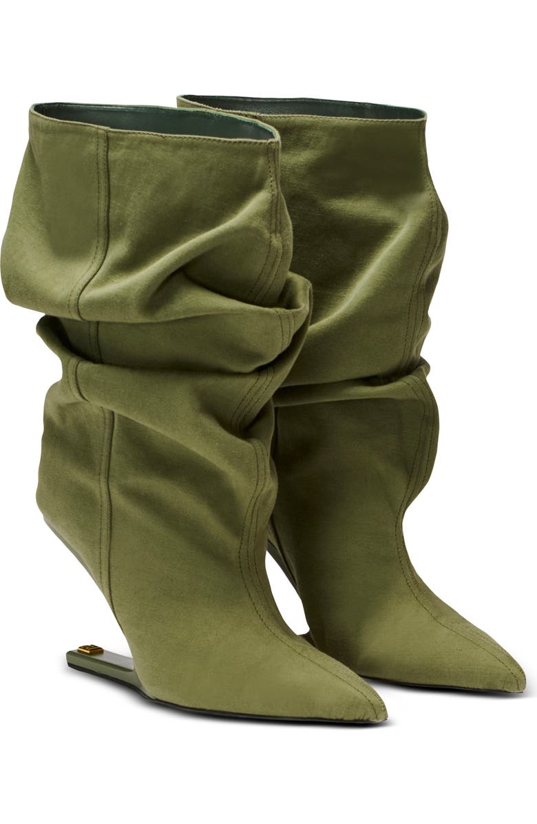 Balmain "No Wedge" cotton-linen ankle boots, Main, color, Green