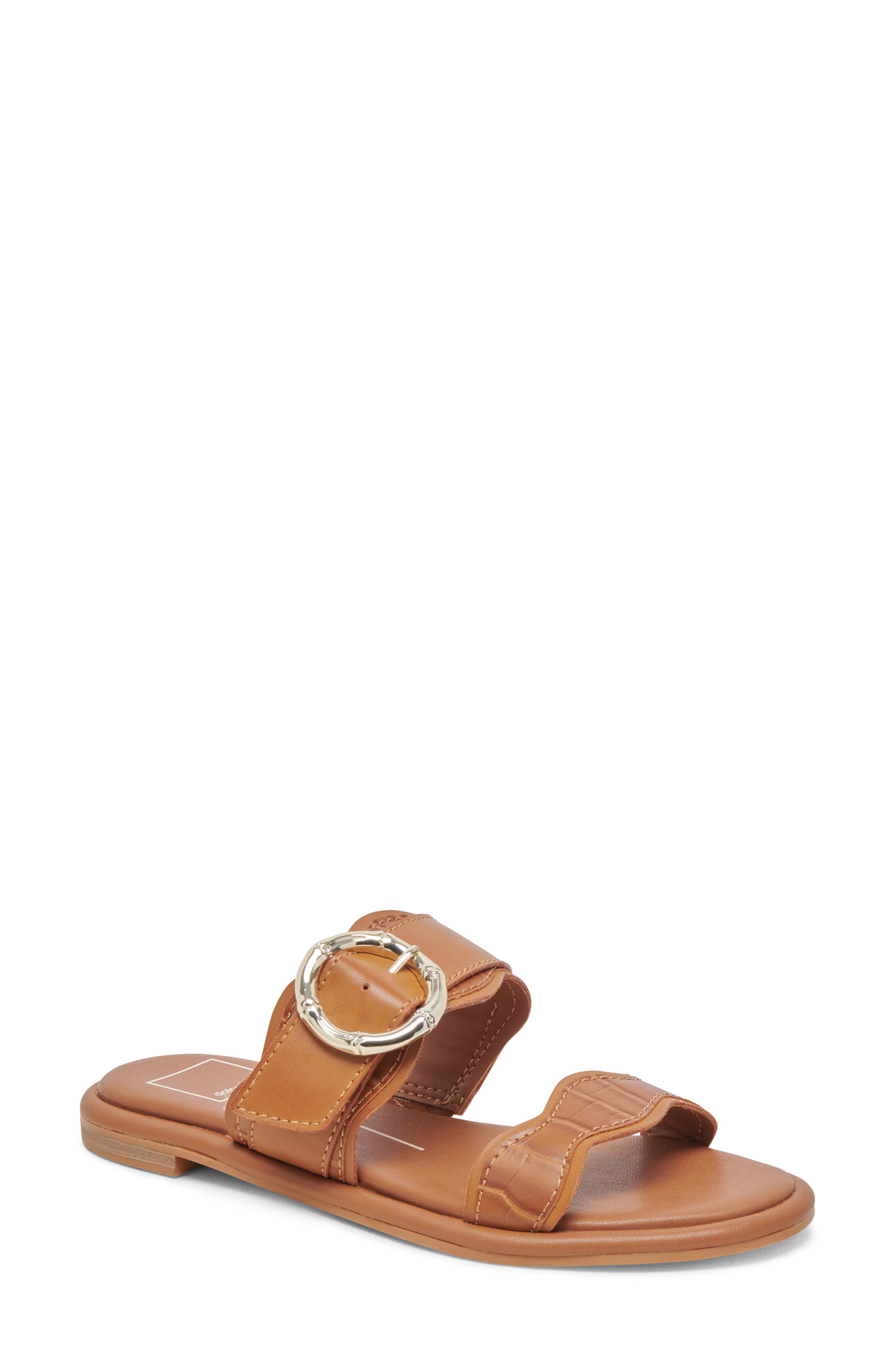Aperol Scalloped Slide Sandal, Main, color, CARAMEL STELLA