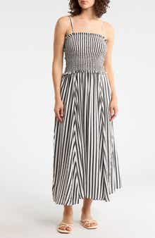 BOHO ME Stripe Smocked Cover-Up Midi Dress