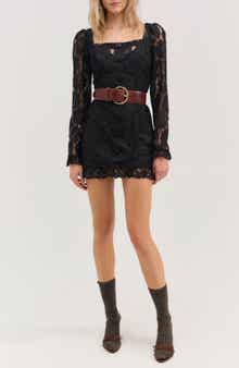 For Love & Lemons Claudia Rose Lace Long Sleeve Minidress