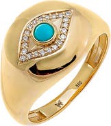 BY ADINA EDEN Diamond Evil Eye X Turquoise Signet Pinky Ring 14K