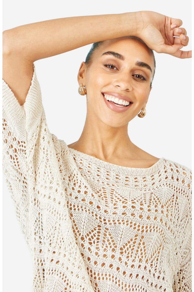Cotton Mix Relaxed Fit Pointelle Jumper, Alternate, color, Beige