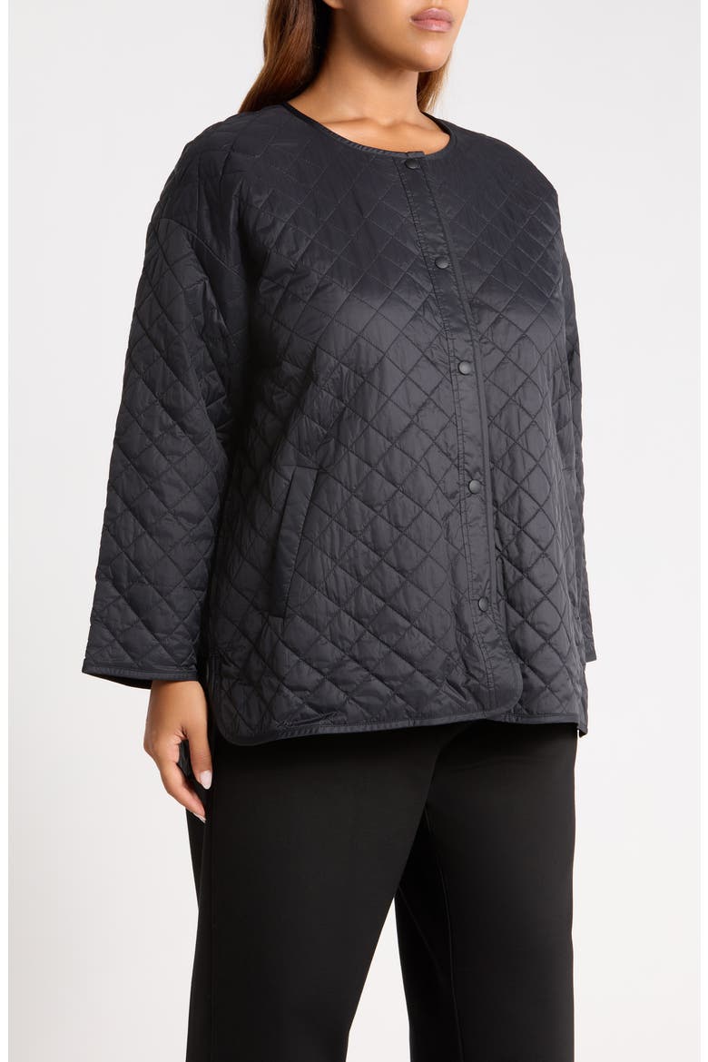 ROUND NECK QUILTED SHORT COAT, Alternate, color, BLACK