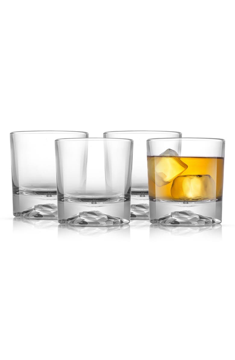 JoyJolt Set of 4 Radiant Double Old-Fashioned Mountain Whiskey Glasses, Alternate, color, Clear