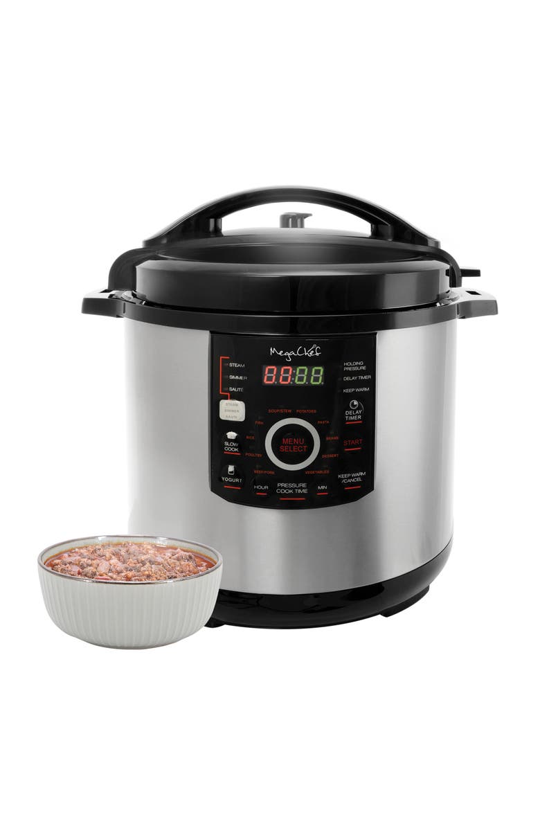 Megachef 12 Quart Steel Digital Pressure Cooker with 15 Presets and Glass Lid, Main, color, Grey