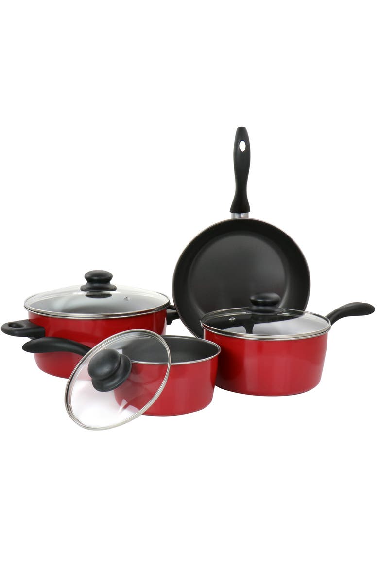 Gibson Home Armada 7 Piece Nonstick Carbon Steel Cookware Set, Main, color, Red