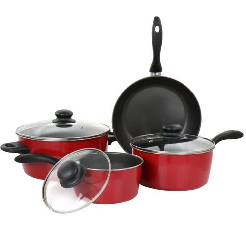 Gibson Home Armada 7 Piece Nonstick Carbon Steel Cookware Set In Red