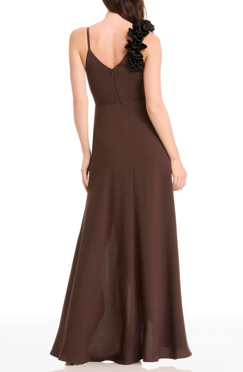 Dress The Population Camelia Ruffle Detail Gown In Brown