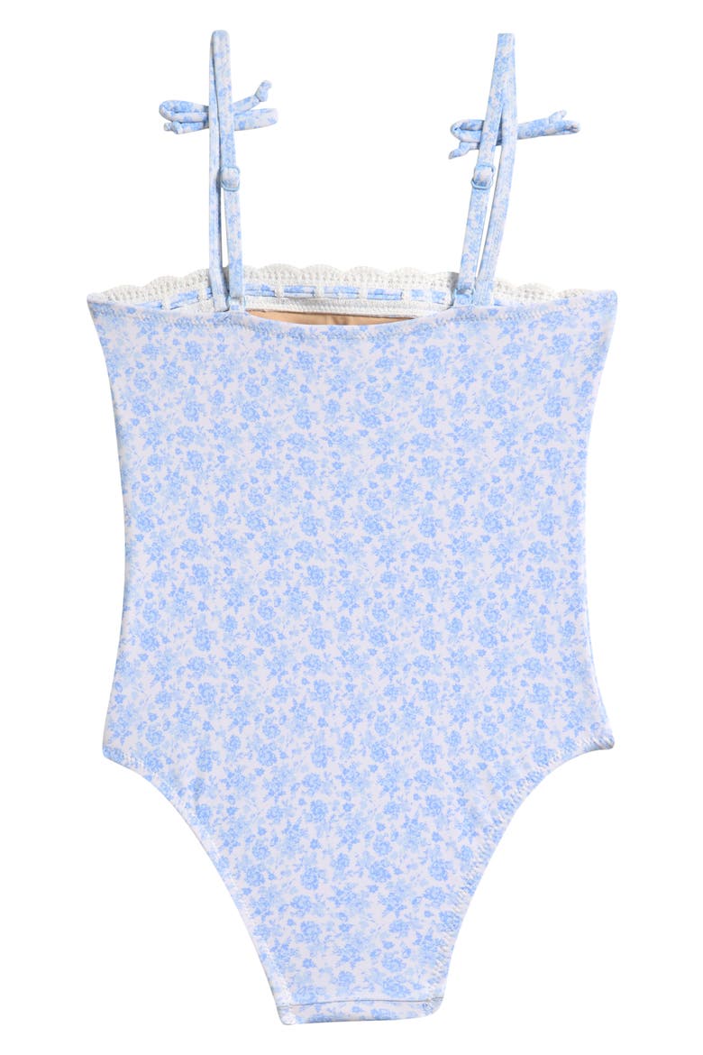 Kids' Scallop Crochet Trim One-Piece Swimsuit, Alternate, color, BLUE