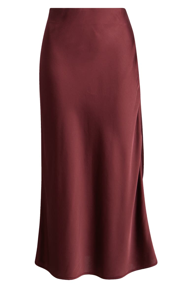 Bias Cut Satin Midi Skirt, Alternate, color, BURGUNDY TANNIN