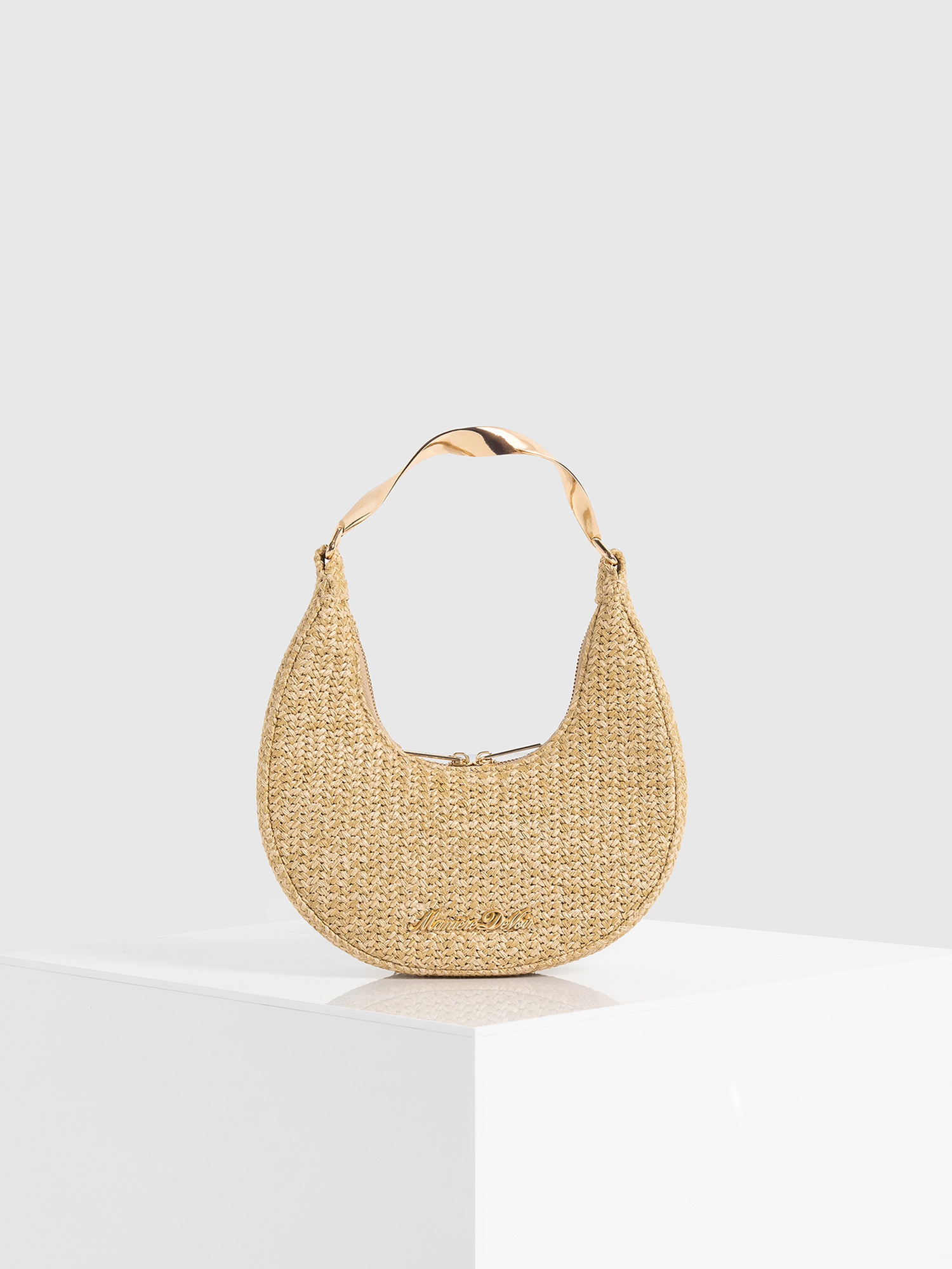 Sadie Sculpted Raffia Crescent Bag, Main, color, Natural
