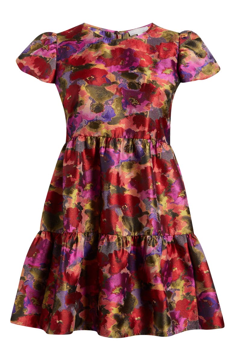 Chelsea28 Puff Sleeve Floral Jacquard Minidress, Alternate, color, Pink Multi Brocade