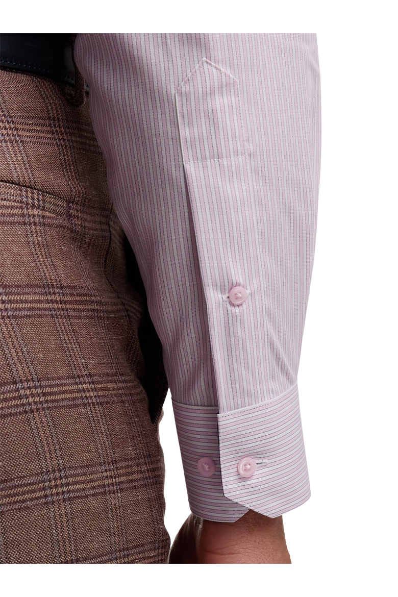 Cotton Point Collar Poplin Tailored Contrast Trim Button Cuff Long Sleeve, Alternate, color, Pink/Navy