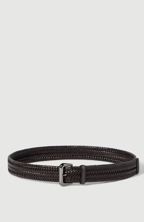 Stretch braided leather belt with shiny loop