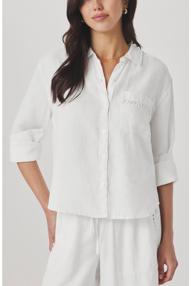 Stella Linen Button Down Shirt, Main, color, WHITE