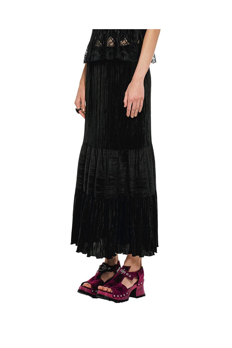 Plisse Tiered Maxi Skirt, Alternate, color, Black