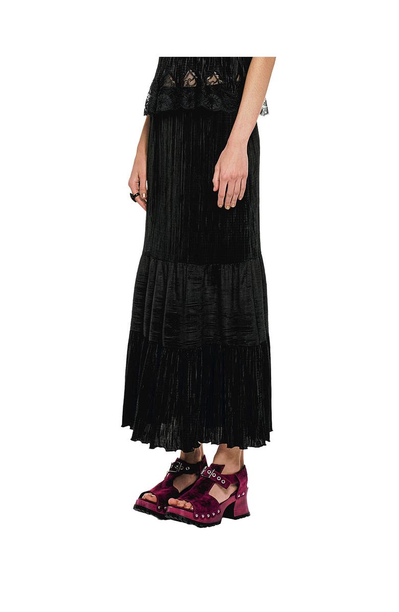 Anna Sui Plisse Tiered Maxi Skirt, Alternate, color, Black