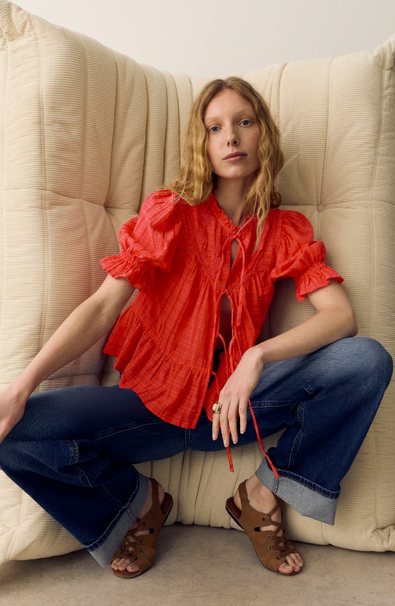 PER UNA BY M&S Embroidered Tie Front Top, Alternate, color, Bright Orange