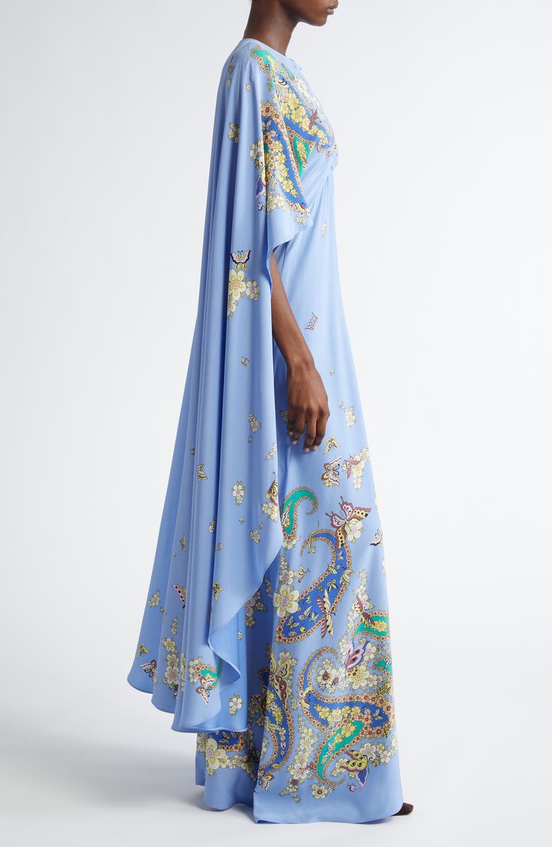 Etro Placed Paisley Silk Cape Gown, Alternate, color, 