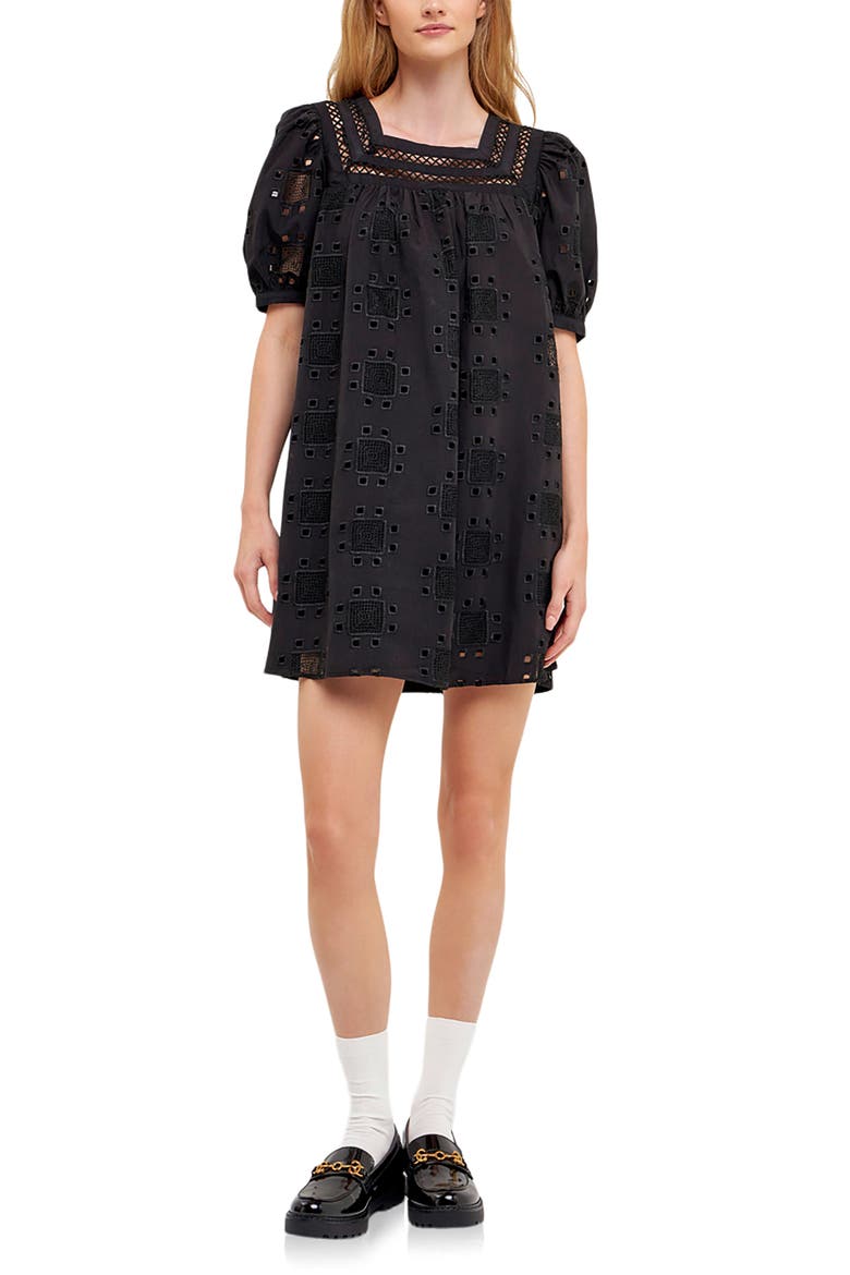 English Factory Embroidered Cotton Eyelet Shift Dress (Women)
