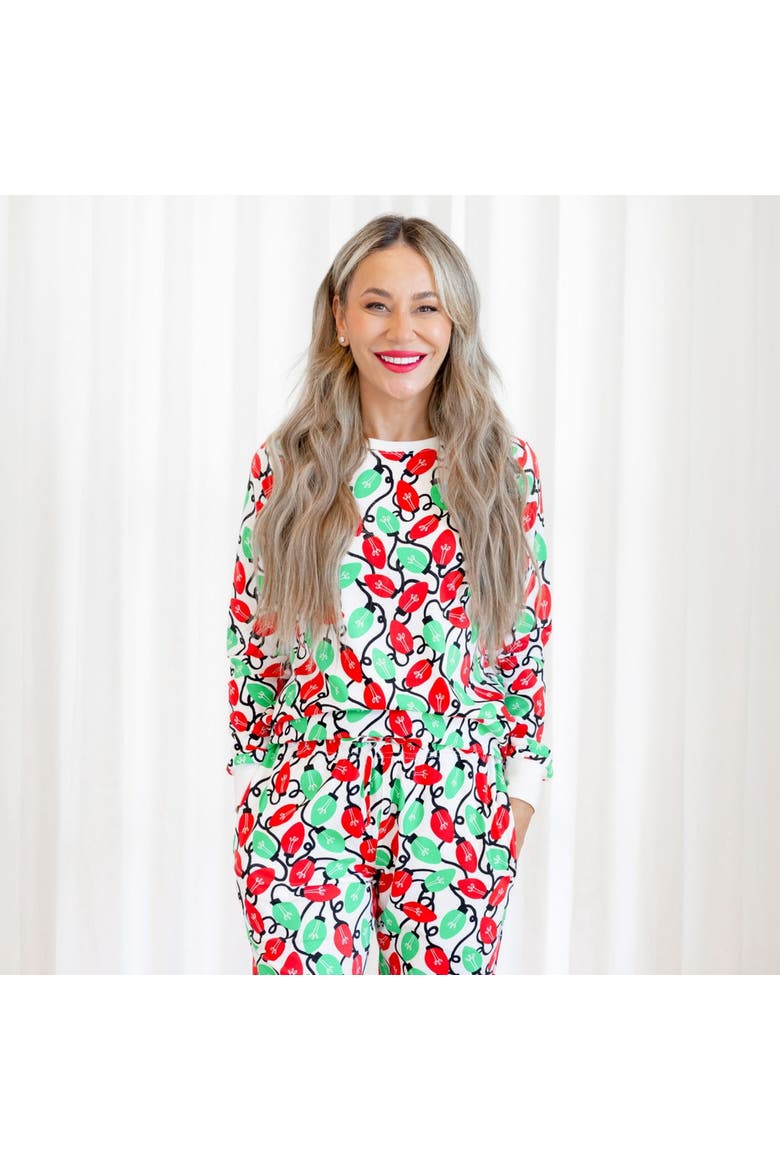 Organic Adult Women's Pajamas Set - Holiday Lights, Alternate, color, Red & Pink Hearts
