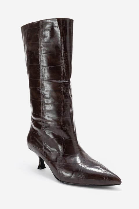 Crow Embossed Pointed Toe Boot