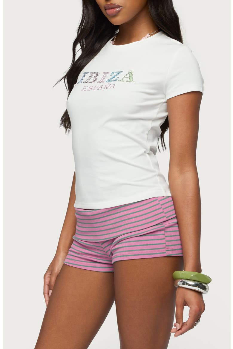 Ibiza Rhinestone Stretch Cotton Shrunken T-Shirt, Alternate, color, WHITE