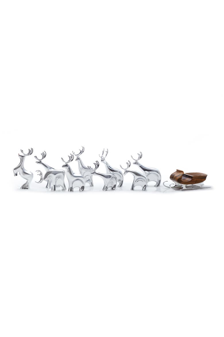 10-Piece Miniature Reindeer Set, Main, color, SILVER