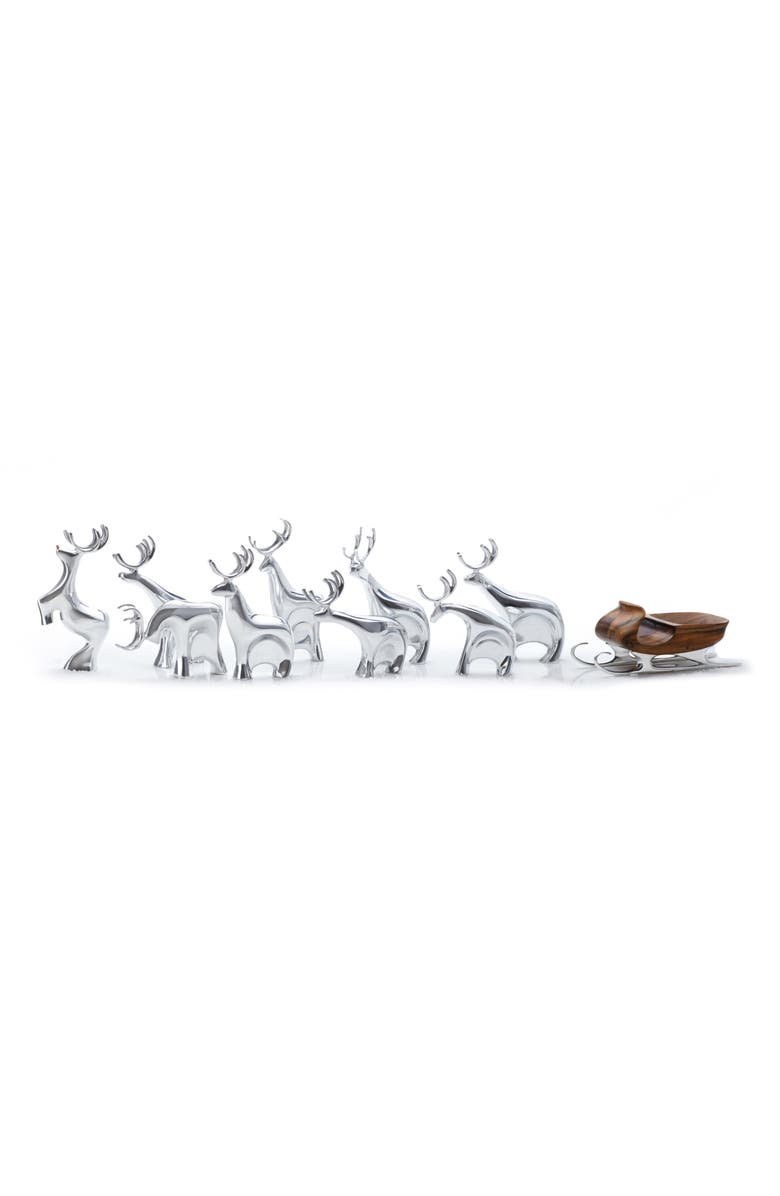 Nambé 10-Piece Miniature Reindeer Set, Main, color, Silver